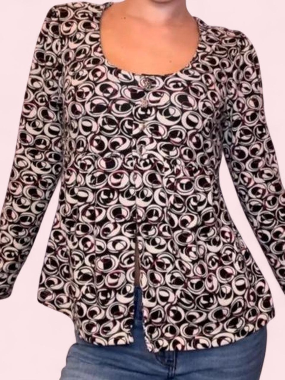 Vintage Christopher & Banks Y2K Babydoll Swirl Button Top